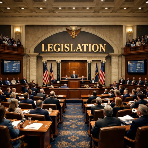 Legislative Chamber with Bold Legislation Text