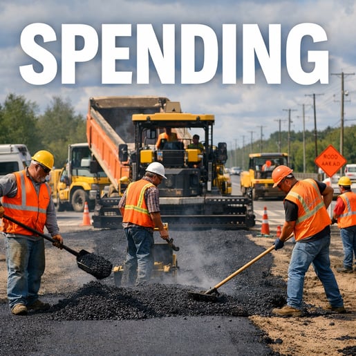Road Construction Crew with SPENDING in Caps